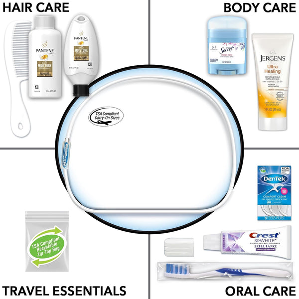 Convenience Kits International Women's Deluxe 10 Piece Kit with Travel Size TSA Compliant Essentials Featuring: Pantene Hair Products in Reusable