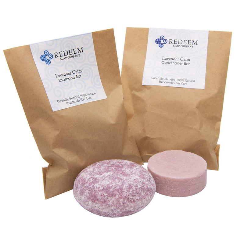 Redeem Soap Company Lavender Calm Shampoo and Conditioner, Made in the USA, 3Oz, 1Oz, Zero Waste, No Plastic, SLS Free, Paraben Free