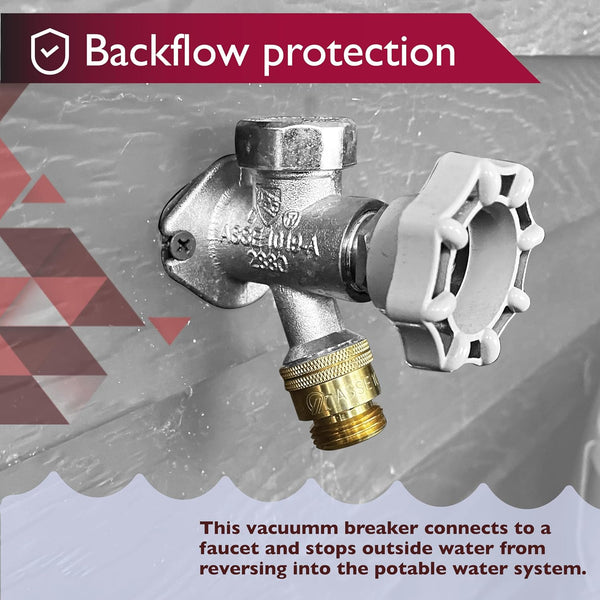 Vacuum Breaker 3/4 Inch Solid Brass Hose Bib Backflow Preventer for Garden Spigot RV