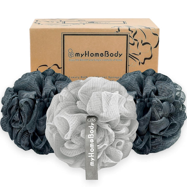 Myhomebody Large 70G Loofah Sponge, Body Scrubber, Bath Sponge, Loofah for Women, Men, Exfoliating Sponge Shower Pouf with Activated Charcoal - 3