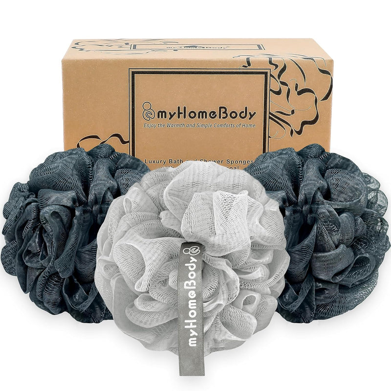 Myhomebody Large 70G Loofah Sponge, Body Scrubber, Bath Sponge, Loofah for Women, Men, Exfoliating Sponge Shower Pouf with Activated Charcoal - 3