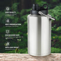 1 Gallon Water Bottle Insulated Stainless Steel Keeps Ice 48Hr, Large Water Gallon Jug Wide Mouth Leakproof Vacuum for Gym, Camping, &