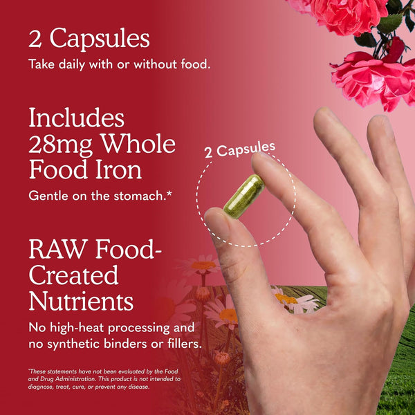 Garden of Life Vitamin Code Healthy Blood - Iron Supplement for Women, 60 Vegan Capsules, with Vitamins B, C, Trace Minerals, Fruit Veggies,