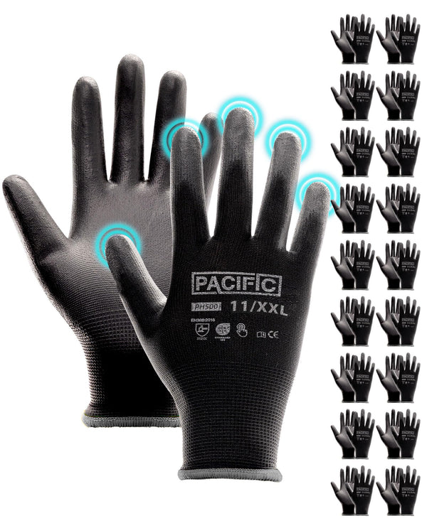 PACIFIC PPE Safety Work Gloves Medium(Fits like S) Black (18 Pairs)