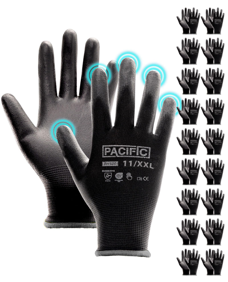 PACIFIC PPE Safety Work Gloves Medium(Fits like S) Black (18 Pairs)