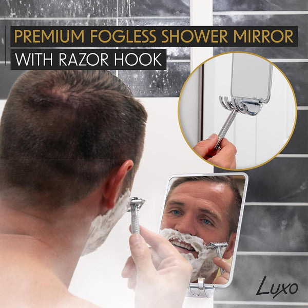 Luxo Shower Mirror, Shower Mirror Fogless for Shaving with a Removable Razor Holder - Shaving Mirror for Shower with a Powerful Suction Cup -