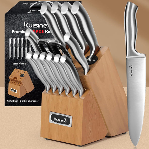Kuisine Premium Sharp Knife Set,High Carbon Stainless Steel Sharper Blade Ergonomic Non-slip Handle,Kitchen Block Knife Set Chef Knife Block Set
