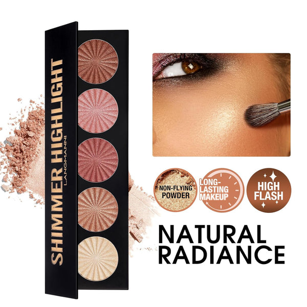 Highlighter Powder Palette, Makeup Palette Facial Bronzers Illuminator Palette Highlighter Baked Waterproof Long Lasting Brilliant Lighten Skin
