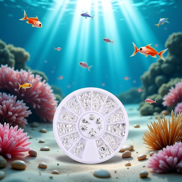 120Pcs/Pack Sliver Nail Art Decorations Mini Ocean Accessories Nail Art Rhinestones Silver Shell Conch Nail Charms Manicure Decor DIY Nail