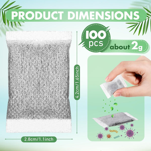 Lounsweer 100 Pcs Activated Charcoal Water Filter Coconut Shell Distiller Filters Activated Charcoal Sachets for Most Replacement Countertop Water