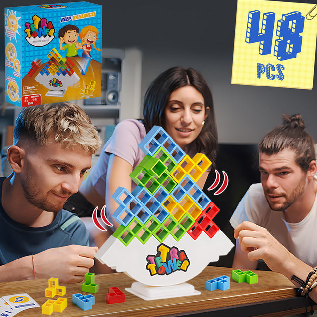 WOWNOVA 48PCS Tetra Tower, Fun Balance Stacking Building Blocks Board Game for K