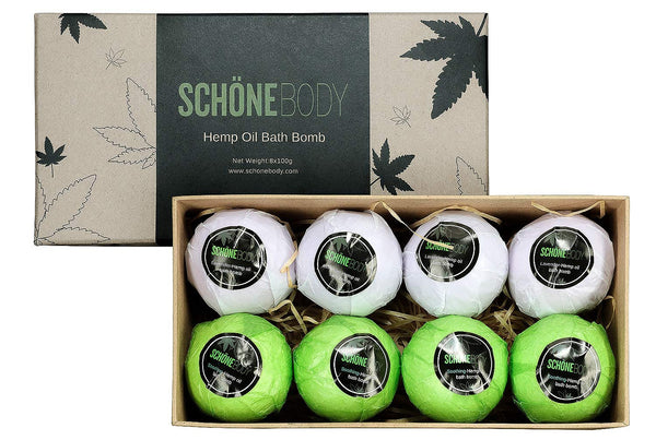 Hemp Bath Bombs, Large Set of 8. Mint, Lavender & Hemp Scents. Vegan, Muscle Therapy, Relaxing & Soothing