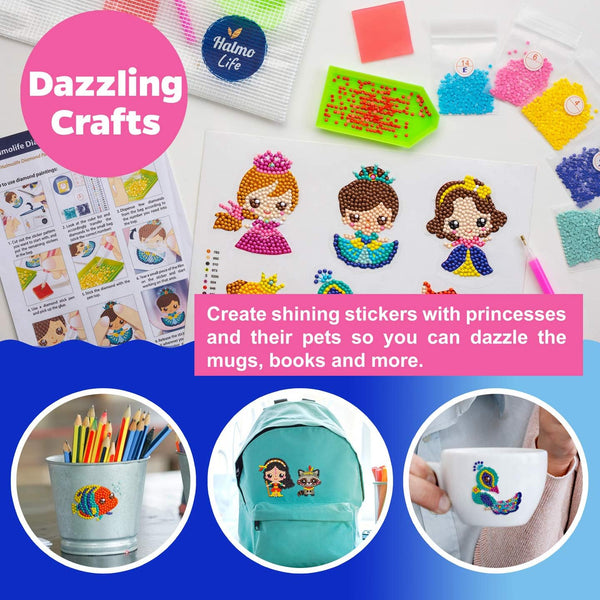 Halmolife Diamond Art Kits for Kids Boys and Girls Ages 6-8-10-12 Easy to DIY Creative Diamond Art Sticker Craft by Numbers Kits for Kids and