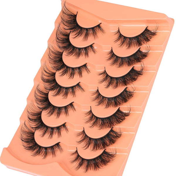 False Eyelashes Wispy Lashes Natural Look Fake Eyelashes Cat Eye Lashes Mink Fluffy Strip False Lashes Fox Eye Lashes Pack 7 Pairs ALICROWN C-