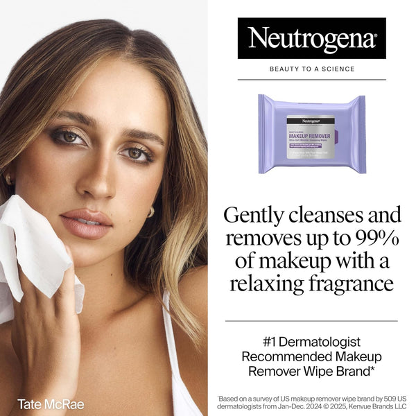 Neutrogena Makeup Remover Night Calming Cleansing Towelettes, Disposable Nighttime Face Wipes to Remove Dirt, Oil & Makeup, 25 Ct