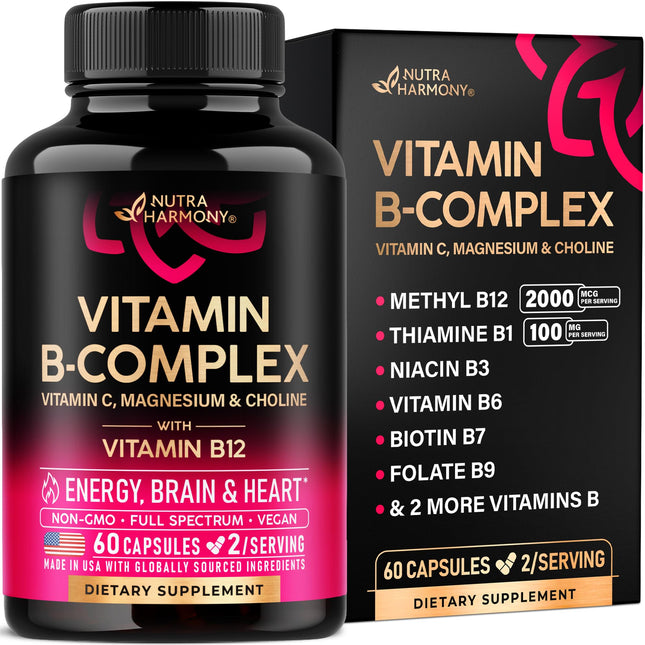 Vitamin B Complex for Men & Women - Made in USA - B-Complex: B1, B2, B3, B5, B6,