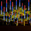 Dazzle Bright 4th of July Lights Decorations, 288LED Red Blue and White Meteor Shower Rain Lights 12Inch 8 Tubes, Waterproof Plug in Falling Rain