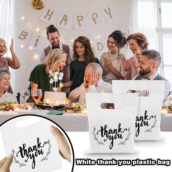 KEEPARTY 100 PCS Small Thank You Merchandise Bags Plastic Goodie Bags Party Favor Bags for Birthday Party Baby Shower Wedding Merchandise Gifts