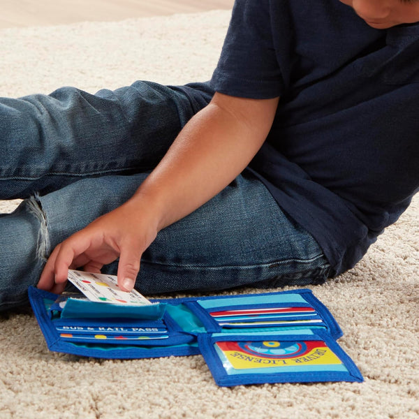Melissa & Doug Pretend-to-Spend Toy Wallet With Play Money and Cards (45 pcs), Blue - FSC Certified