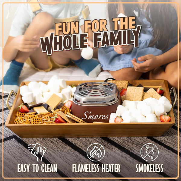 Nostalgia Tabletop Indoor Electric S'mores Maker - Smores Kit With Marshmallow Roasting Sticks and 4 Trays for Graham Crackers, Chocolate, and