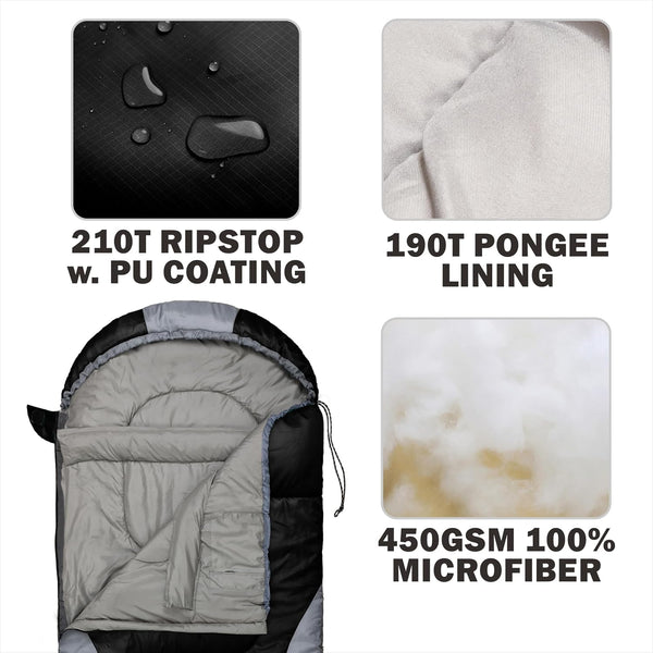 0 Degree Winter Sleeping Bags for Adults Camping (450GSM) - Temp Range (5F–32F) Portable Waterproof Compression Sack- Camping Sleeping Bags for
