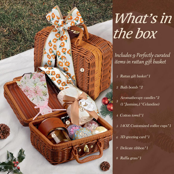 Mother's Day and Get Well Gifts for Women,Birthday Gifts Basket for Women,Relaxing Spa Care Package ,Unique Self Care Gift Basket for Mom, Wife,
