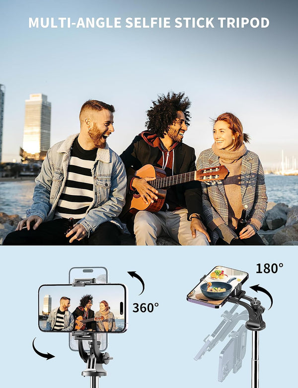71" Phone Tripod & Selfie Stick, All in One Extendable Cell Phone Tripod with Wireless Remote, Tripods Stand for iPhone & Travel Selfie Stick 360°
