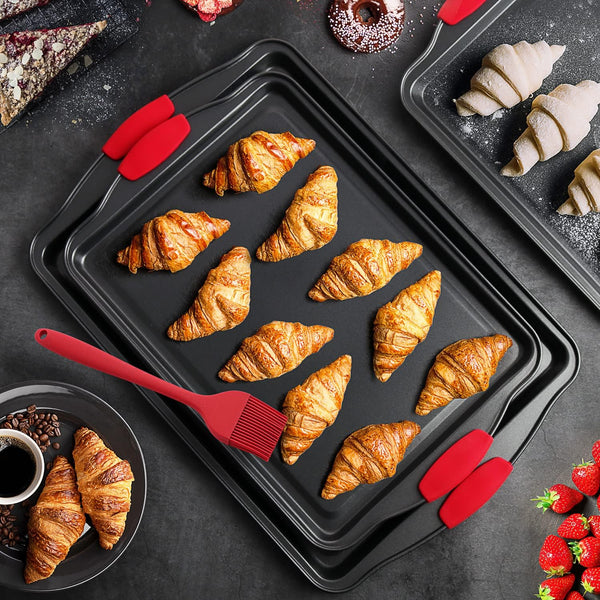 Eatex Baking Sheet, 6PC Cookie Sheet Set with Silicone Handles, Nonstick Steel Baking Pan, Durable Baking Sheets for Oven, BPA Free Baking Pans