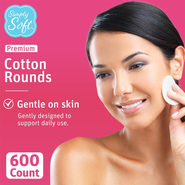 Simply Soft Premium Cotton Rounds, 100% Pure Cotton, Absorbent Cotton Pads, 100 Count (Pack of 6)