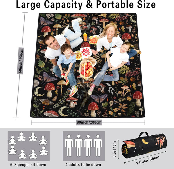 Supfitness Extra Large Picnic Blankets Waterproof Foldable (60"x 80") Mushroom Beach Blanket Waterproof Sandproof,3-Layer Thicking Mat Outdoor