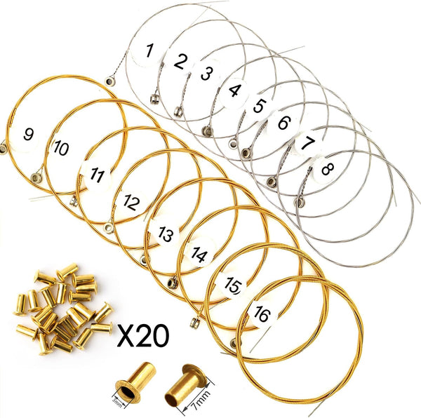 16pcs Gold Tuning Pin with L-shape Wrench Gooseneck Hammer Lever | With Dust-free Cloth,Widely for Lyre Harp, Zithers, Harpsichord Dulcimer, and