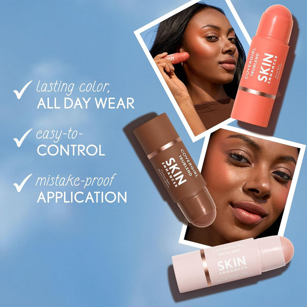 CoverGirl Trublend Skin Enhancer Blush Balm Stick, 220 Nude Flush, Vegan Formula, Easy to Use, Glides on Effortlessly, Non-Greasy, Doesn't Crease,