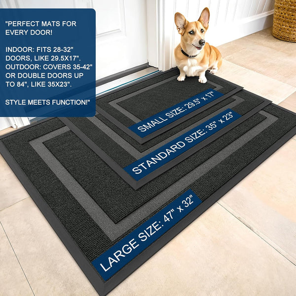 OLANLY Front Door Mat Outside 29.5x17, All-Season Heavy-Duty Rubber Doormat Black Classic Border Rectangular 29.5" x 17"