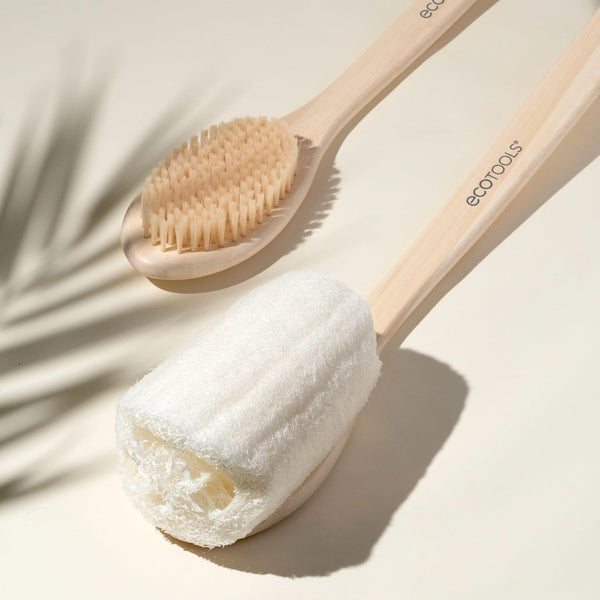 Ecotools Loofah Bath Brush, Back Brush for Bath & Shower, Made with Long Handle & Natural Loofah Material for Exfoliation, Shower Brush for Men &