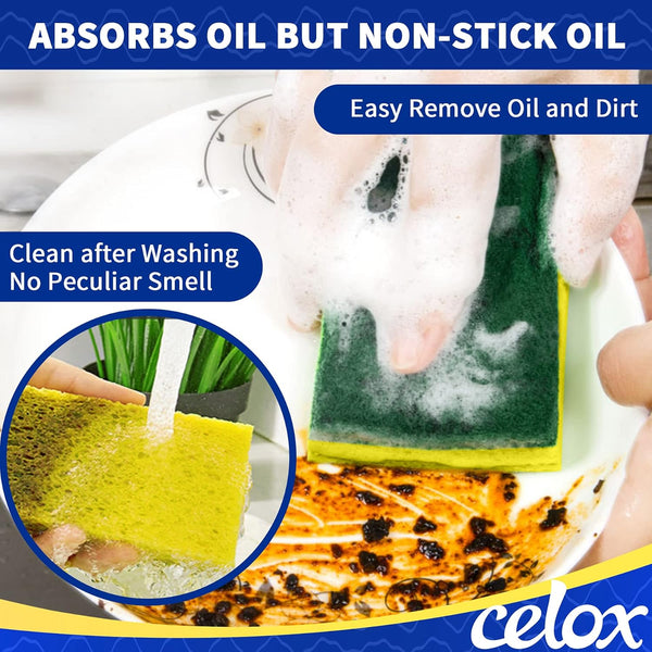 CELOX Sponges Kitchen Sponges for Dishes and Cleaning, 2-Sided Scrub Sponges Dish Sponge and Kitchen Sponge for Washing Dishes, Heavy Duty,
