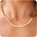 CHESKY Gold Necklace for Women-14K Plated Sterling Silver Snake Chain Necklace Dainty Simple Chunky Herringbone Necklace Choker Necklaces Jewelry