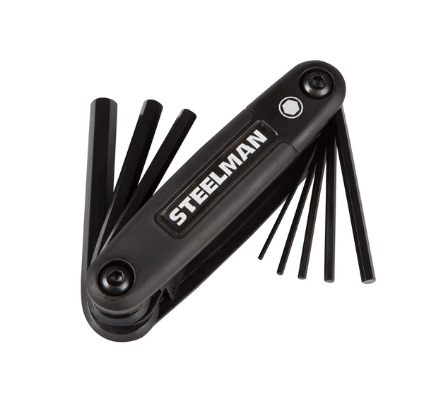 Steelman Portable Folding Hex Key Wrench Metric Multi-Tool, Set Includes 1.5, 2, 2.5, 3, 4, 5, 6, and 8mm Sizes, Chamfered Ends, Steel,