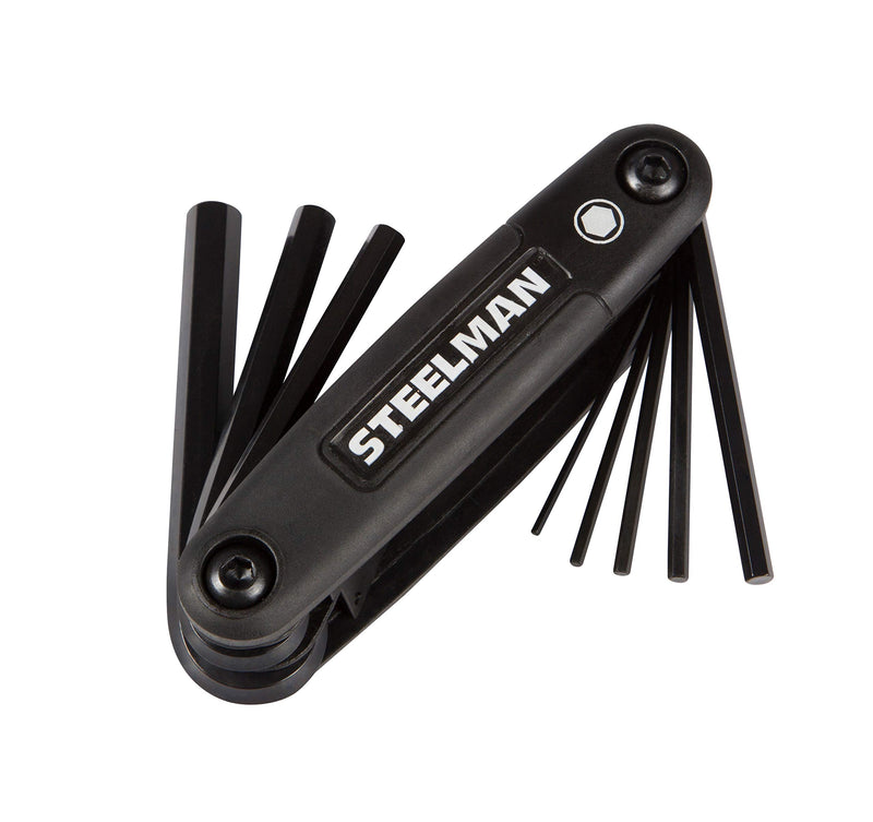 Steelman Portable Folding Hex Key Wrench Metric Multi-Tool, Set Includes 1.5, 2, 2.5, 3, 4, 5, 6, and 8mm Sizes, Chamfered Ends, Steel,