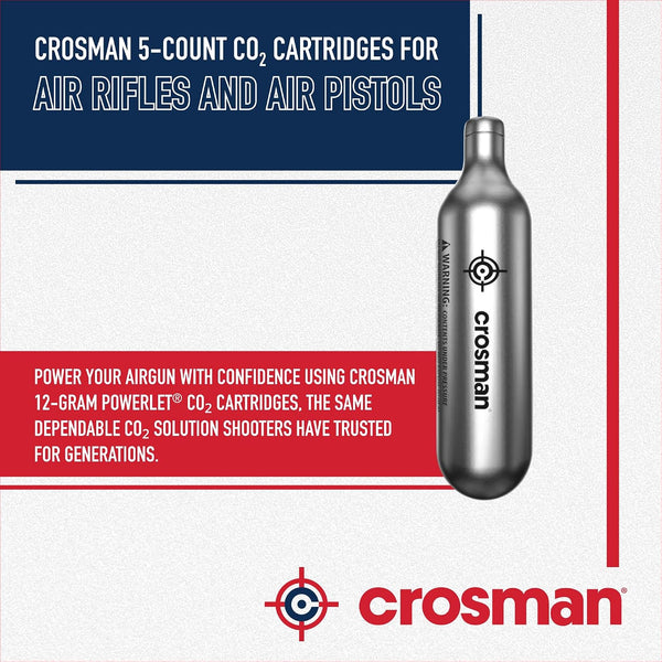 Crosman Powerlet CO2 Cartridges for Air Rifles, Air Pistols & Paintball - Snug Fit, Leak-Free Seal, Durable Metal Construction - Made in USA,