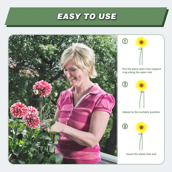 12 Pack 16 Inch Metal Plant Support Stakes for Outdoor Plants and Flowers | Plant Support Sticks, Includes 24 Twist Ties, For Peony, Amaryllis,