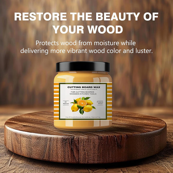 Premium Cutting Board Finish Wax - Natural Beeswax and Carnauba Wax - Improved with Lemon & Orange Oils - Beeswax Wood Polish - for Wood Butcher