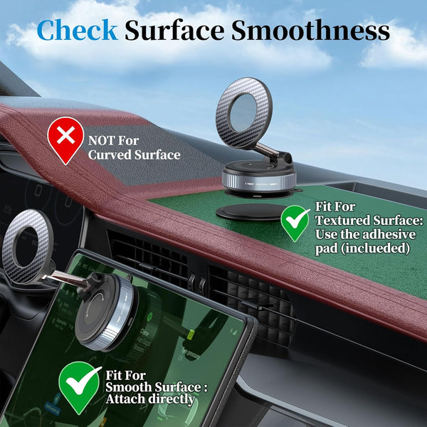 Plusacc Vacuum Magnetic Phone Holder for Car - Suction Cup Phone Mount 360ÃÂ° Rotatable Foldable Portable Strong Magnet Stand for Iphone 16/15/14/13