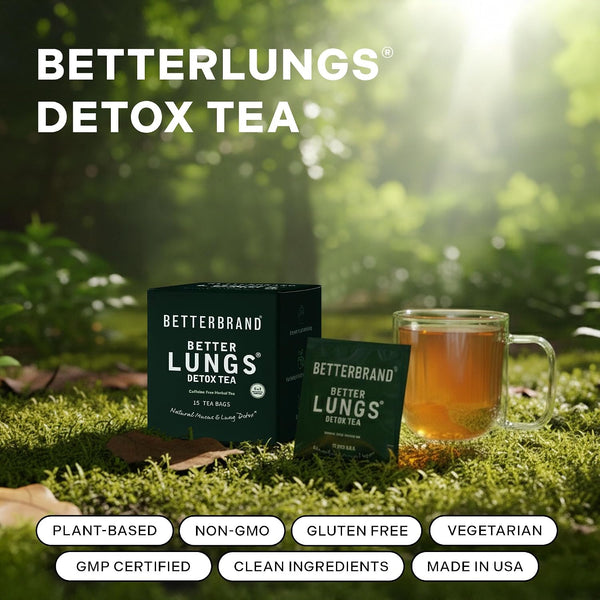 Betterbrand Mullein Tea Bags for Lung Detox - Respiratory Support with Thyme, Elderberry, Ginseng, Ginger, Caffeine Free Herbal Blend - 15 Tea
