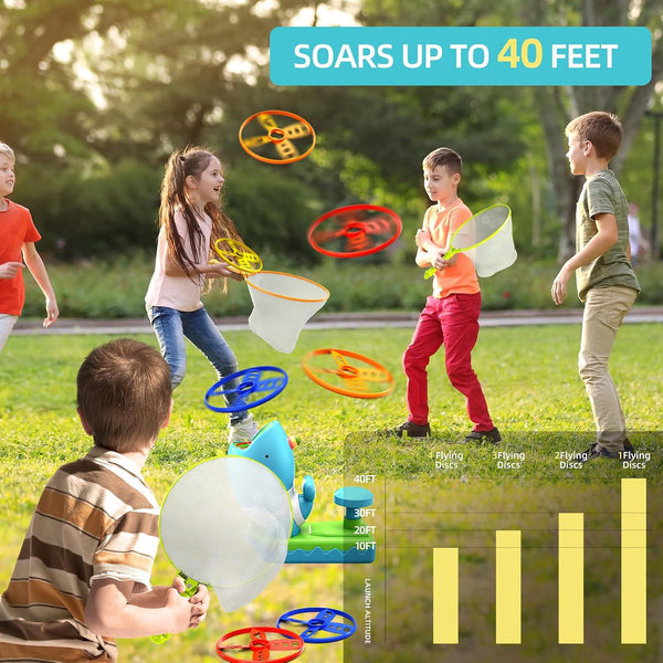 WATUDOU 12 PCS Flying Disc Launcher Outdoor Indoor Game Toys Gifts for 3 4 5 6 7 Year Old Boys Kids, Outdoor Outside Game Toys for Boys Girls Ages