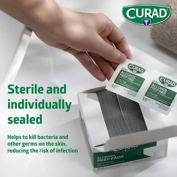 CURAD Alcohol Prep Pads (Pack of 4 Boxes) | 400 Pieces of Medium Isopropyl Alcohol Wipes Individually Wrapped | First Aid Alcohol Swabs for Cuts &