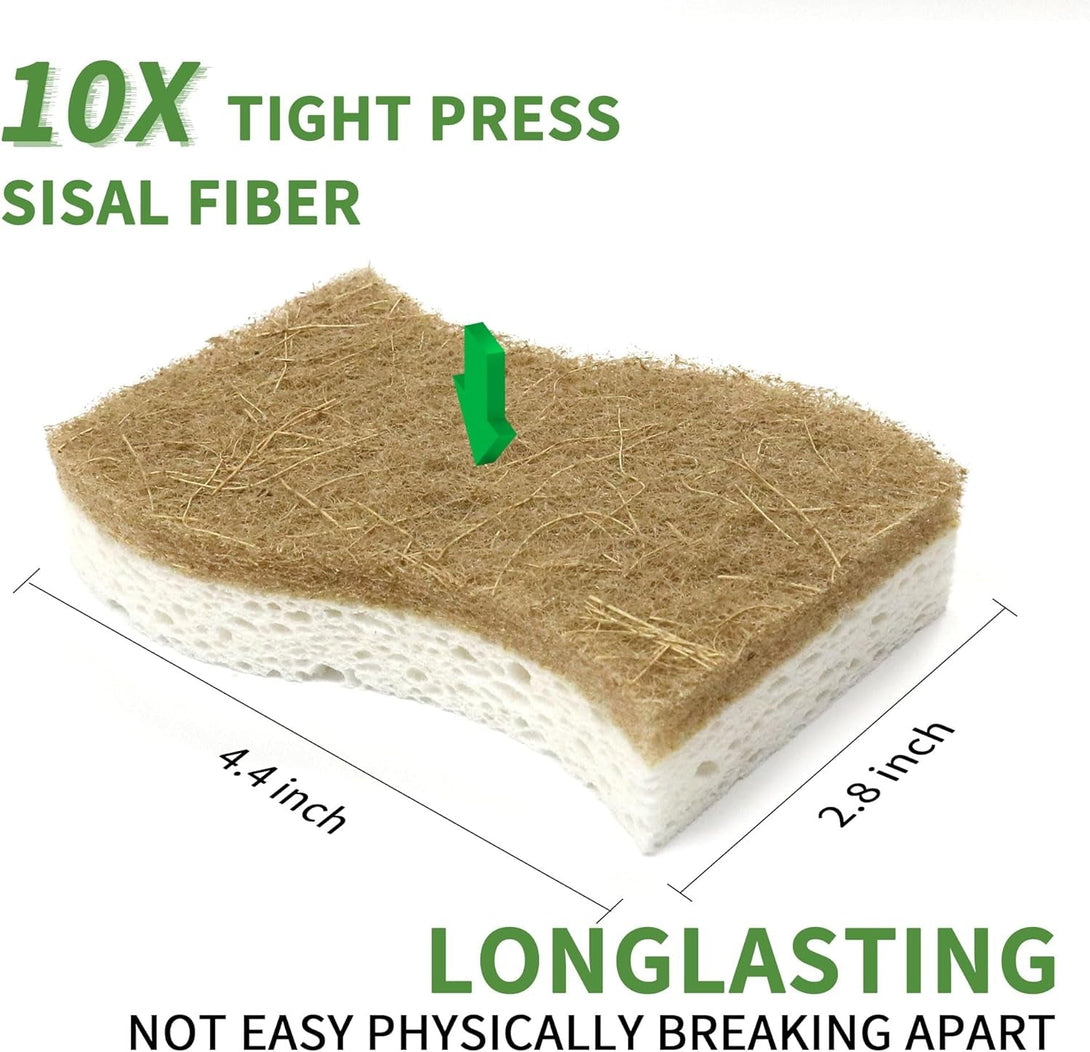 9 Pack Biodegradable Natural Kitchen Sponge - Compostable Cellulose and Coconut Walnut Scrubber Sponge - Eco Friendly Sustainable Sponges for Dishes