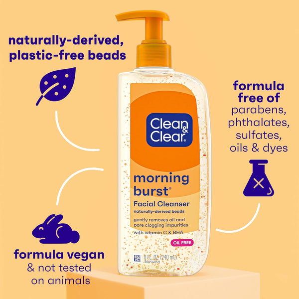 Clean & Clear Morning Burst Oil-Free Facial Cleanser with Brightening Vitamin C, Ginseng, and Gentle Daily Brightening Face Wash for All Skin