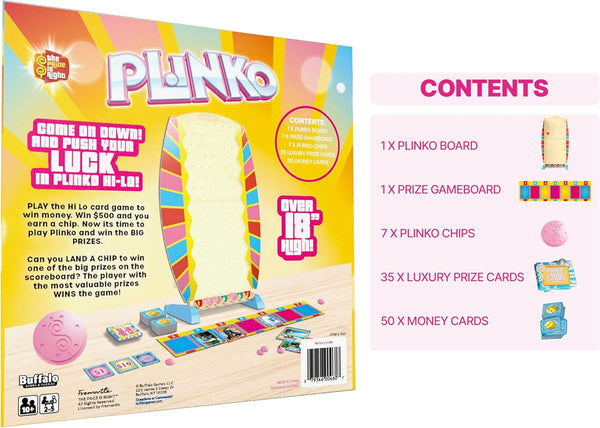 Buffalo Games Plinko Board Game - Model Plink Hi-Lo, 18-Inch, Multicolor - Fast-Paced Prize Drop & Bounce Action - Two-Player Tabletop Games for