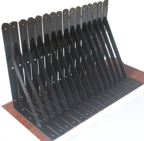 12 Pack L12 x H 8" Black Heavy Duty Shelf Brackets with Screws Metal Shelf Brackets Shelf Support Angle Brackets for Shelves L Brackets Heavy Duty