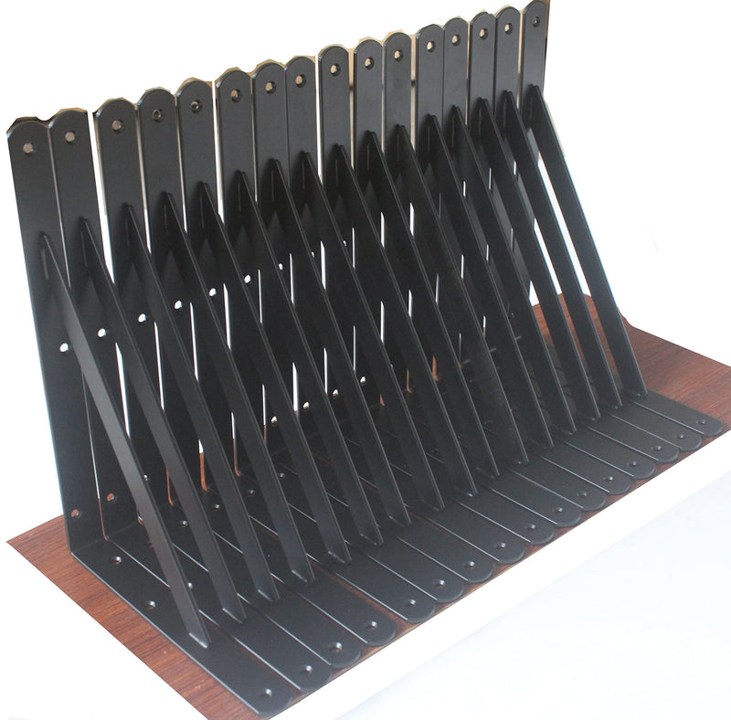 12 Pack L12 x H 8" Black Heavy Duty Shelf Brackets with Screws Metal Shelf Brackets Shelf Support Angle Brackets for Shelves L Brackets Heavy Duty